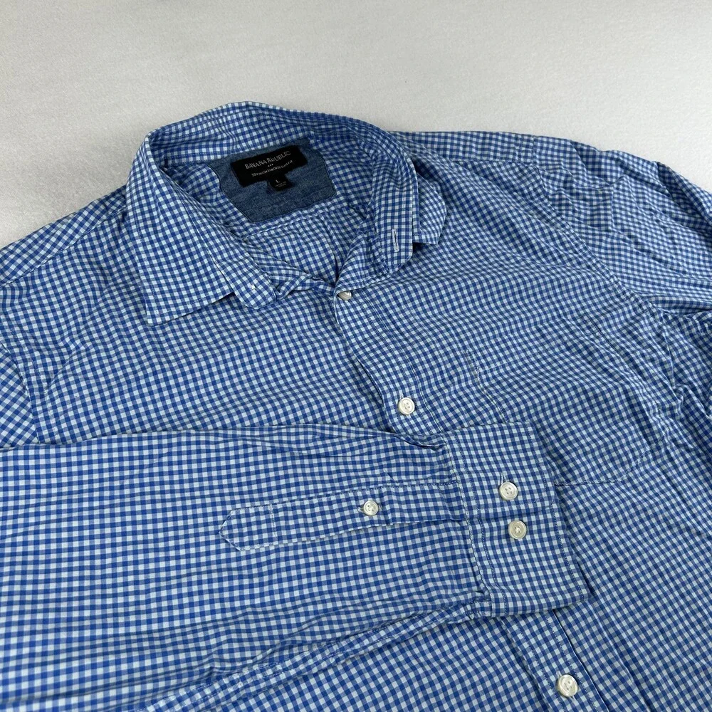 Banana Republic Shirt Mens Large Blue Check Long Sleeve Button Up Slim Fit